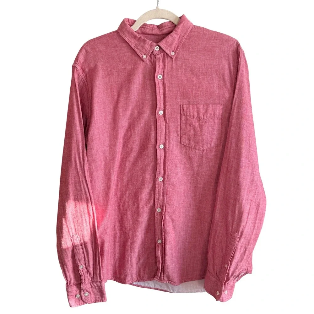 Banana Republic‎ Mens Untucked Slim Fit Button Up Shirt Red Muslin cotton